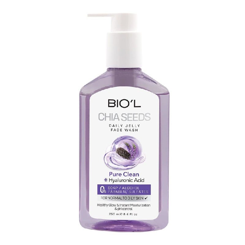 فیس واش ژلی بیول حاوی عصاره چیا و هیالورونیک اسید مناسب پوست نرمال تا چرب حجم 250 میلی لیتر