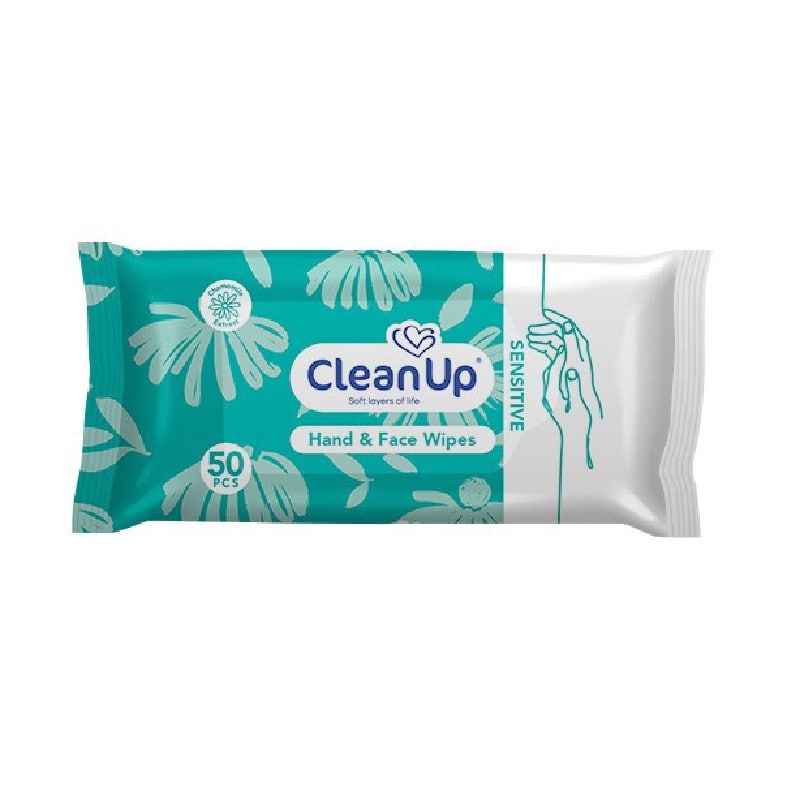 دستمال مرطوب پاک کننده دست و صورت کلین آپ مناسب پوست حساس بسته 50 عددی