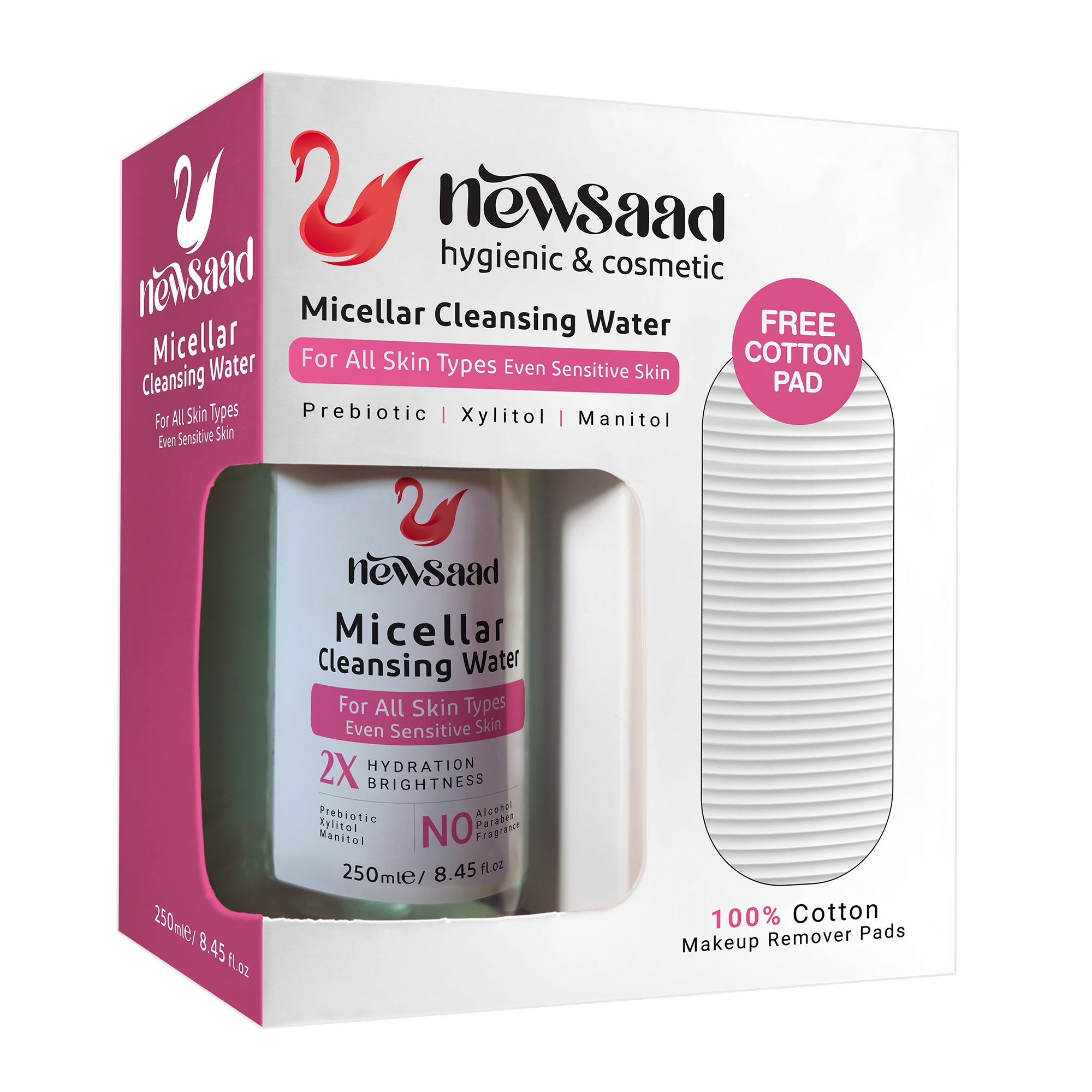 میسلار واتر 250 میلی لیتر مناسب انواع پوست به همراه پد پاک کننده رایگان